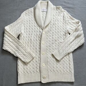 Vintage Lord Jeff Shawl Collar Cardigan Sweater Large Men's Cream Grandpa USA
